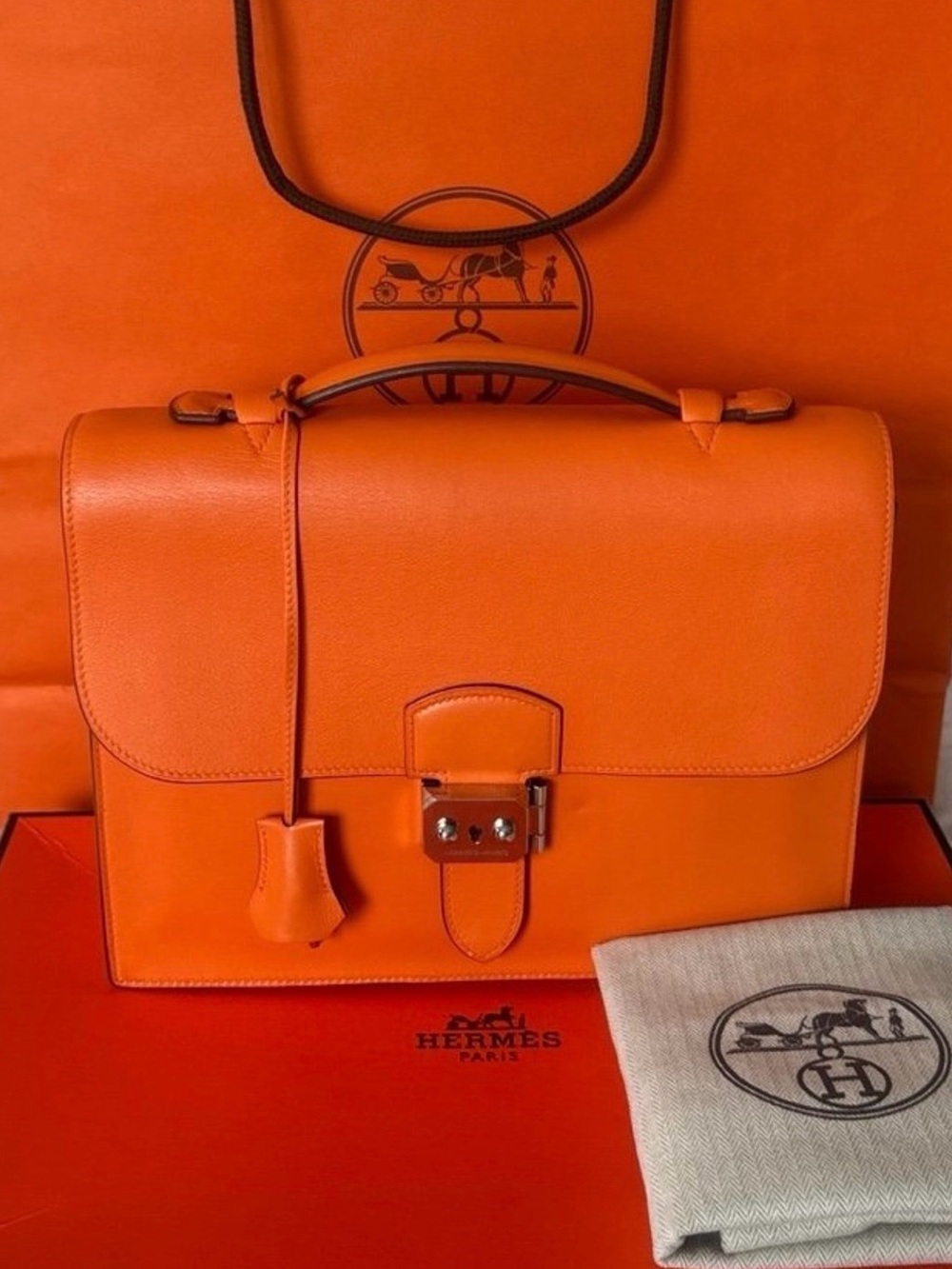 Hermes Sac a depeches 27 Orange Leather Top-Handle Briefcase ( unisex )